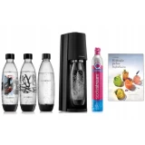 SodaStream Terra czarny + SodaStream Fuse Brush Design 2x1L + Książka SodaStream "Koktajle pełne bąbelków" 