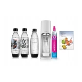 SodaStream Terra biały + SodaStream Fuse Brush Design 2x1L + Książka SodaStream "Koktajle pełne bąbelków" 