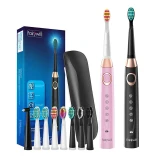 Szczoteczki soniczne do zębów z zestawem końcówek i etui FairyWill FW-508 czarna i różowa