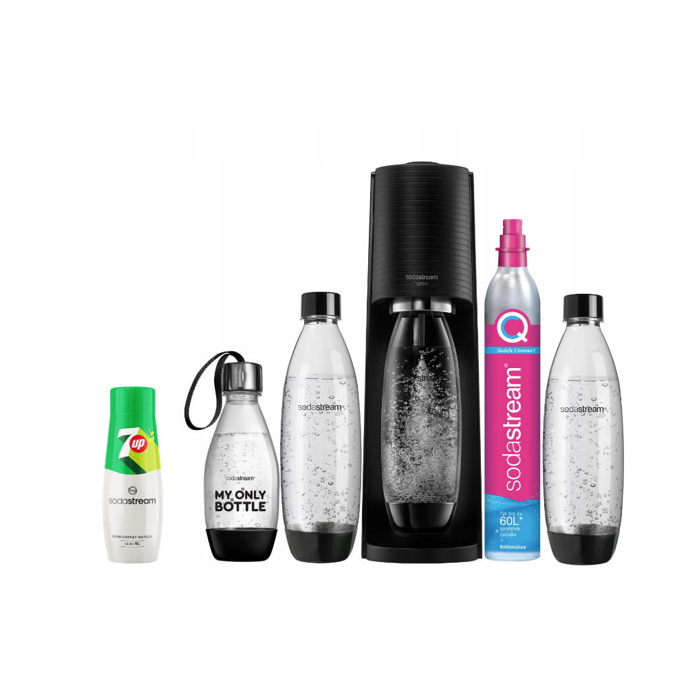 SodaStream Terra black + 3 butelki + koncentrat 7UP 440 ml — zdjęcie 1