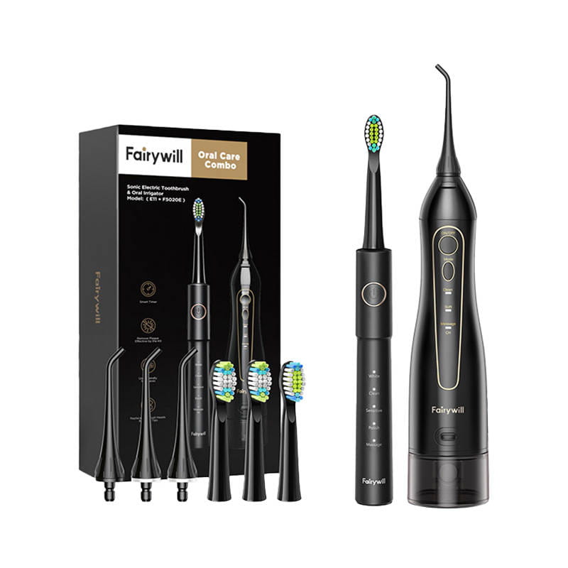 Szczoteczka soniczna do zębów z zestawem końcówek oraz irygatorem FairyWill FW-5020E + FW-E11 czarna — zdjęcie 1