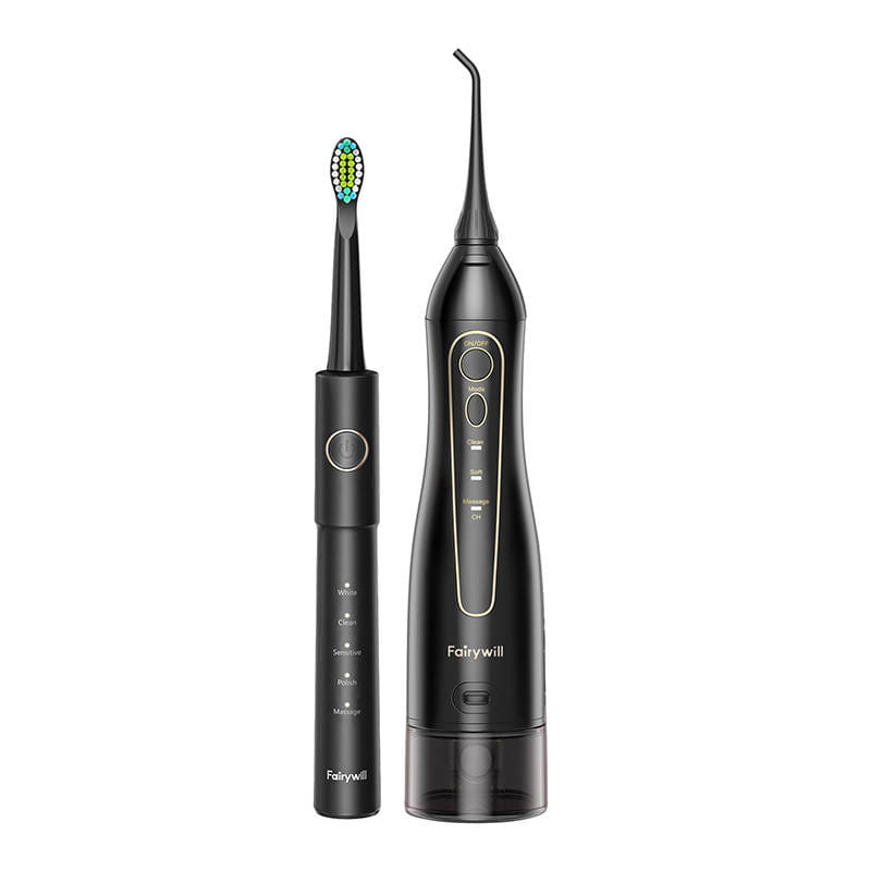 Szczoteczka soniczna do zębów z zestawem końcówek oraz irygatorem FairyWill FW-5020E + FW-E11 czarna — zdjęcie 2