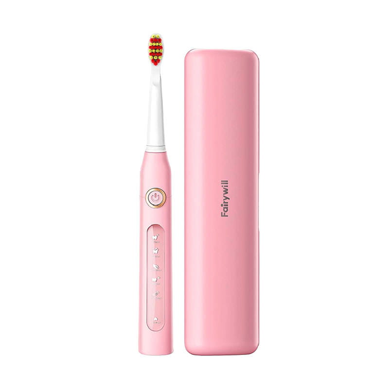 Szczoteczka soniczna do zębów z zestawem końcówek i etui FairyWill FW-507 Plus różowa — zdjęcie 2