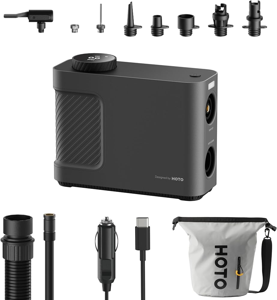 Przenośny kompresor, pompka HOTO QWCQB002 (3x 2500 mAh, 150 PSI, 350 L, 12V) — zdjęcie 1