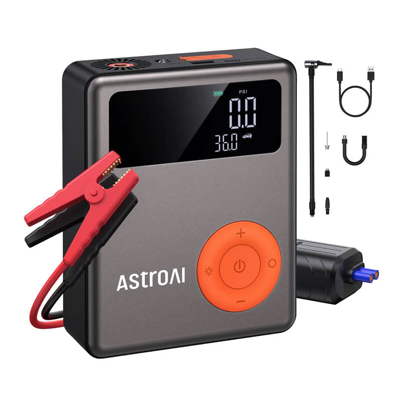 Urządzenie 4 w 1 do awaryjnego uruchamiania AstroAI DK-MF139 Jump starter + kompresor + powerbank + latarka — zdjęcie 2