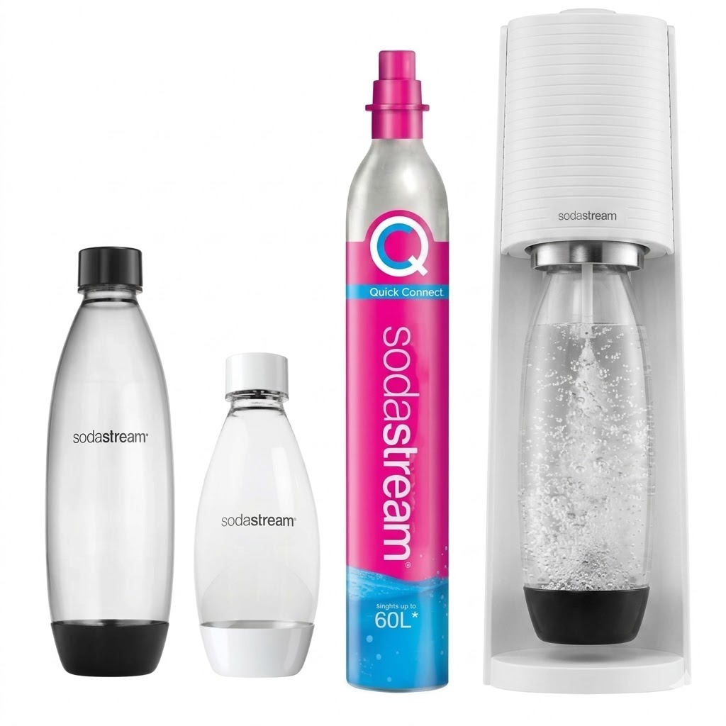 SodaStream Terra white + 1l butelka czarna + 0.5l butelka biała — zdjęcie 1