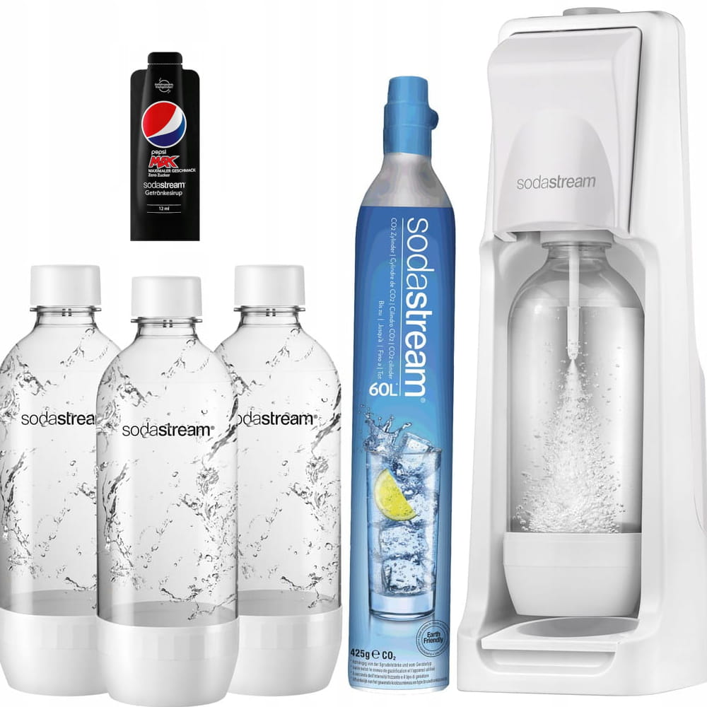 SodaStream Jet biały + 3 butelki + 1 syrop Pepsi MAX 12 ml — zdjęcie 1