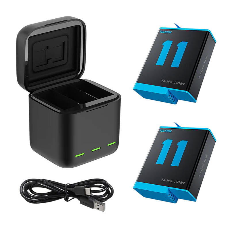 Ładowarka trójkanałowa box Telesin dla GoPro Hero 9 / Hero 10 / Hero 11 + 2 baterie — zdjęcie 1