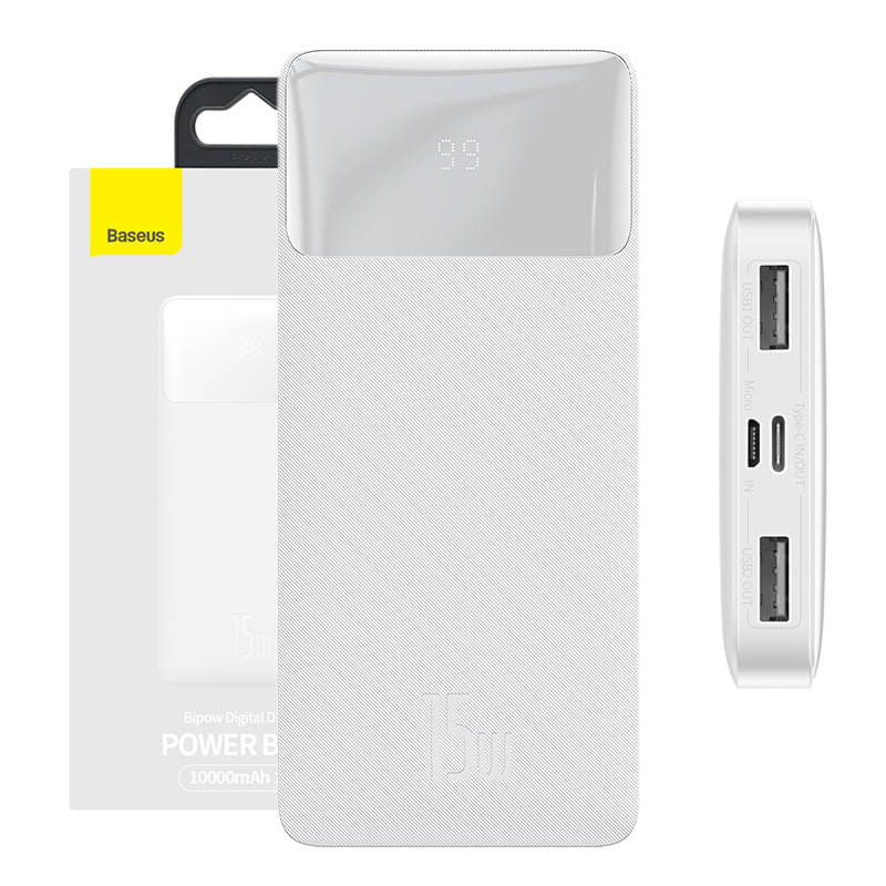 Baseus Bipow 10000mAh 2xUSB-A USB-C 15W biały — zdjęcie 1