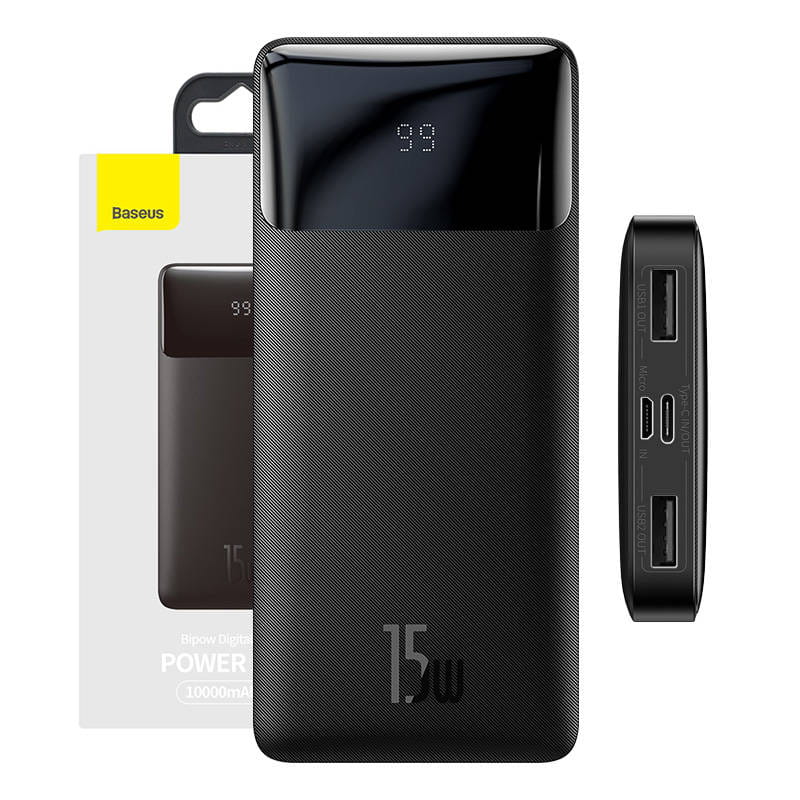 Baseus Bipow 10000mAh 2xUSB-A USB-C 15W czarny — zdjęcie 1