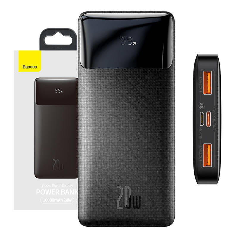 Baseus Bipow 10000mAh 2xUSB-A USB-C 20W czarny — zdjęcie 1