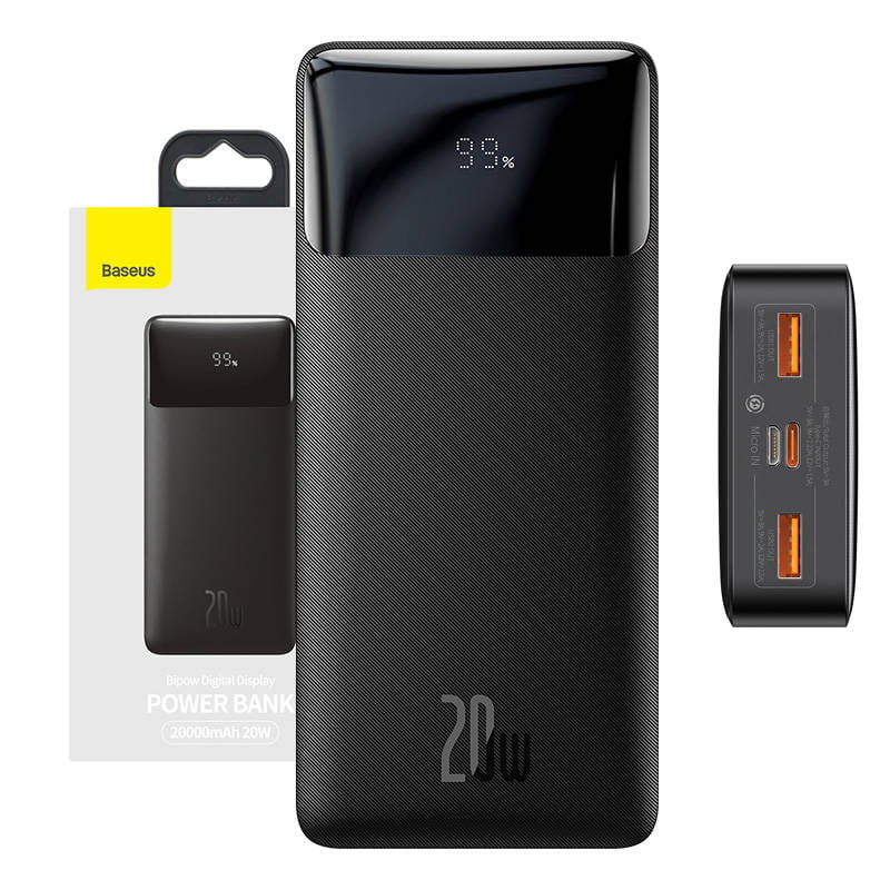 Baseus Bipow 20000mAh 2xUSB-A USB-C 20W czarny — zdjęcie 1