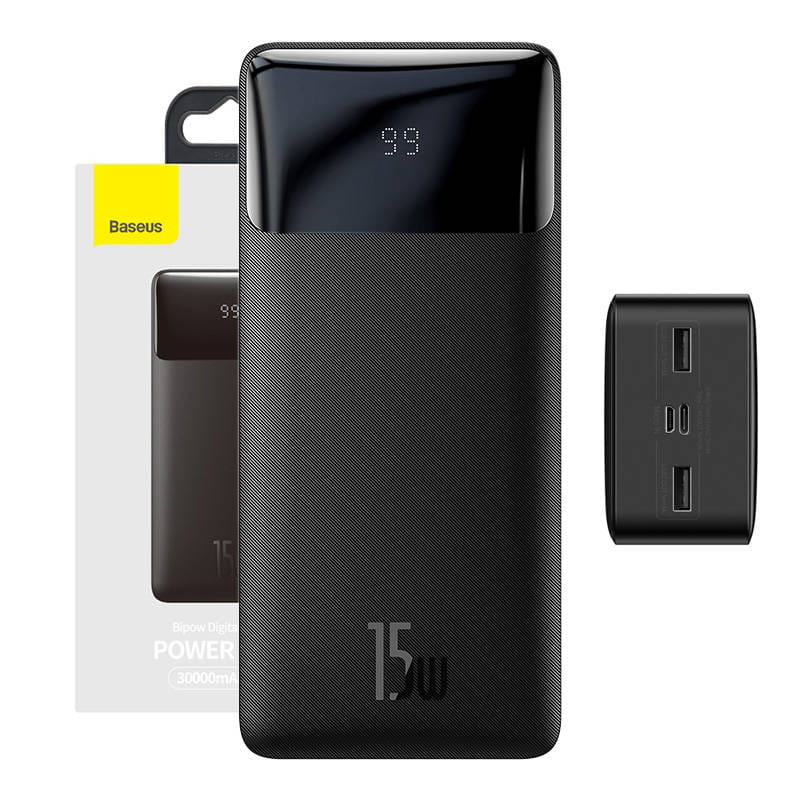 Baseus Bipow 30000mAh 2xUSB-A USB-C 15W czarny — zdjęcie 1
