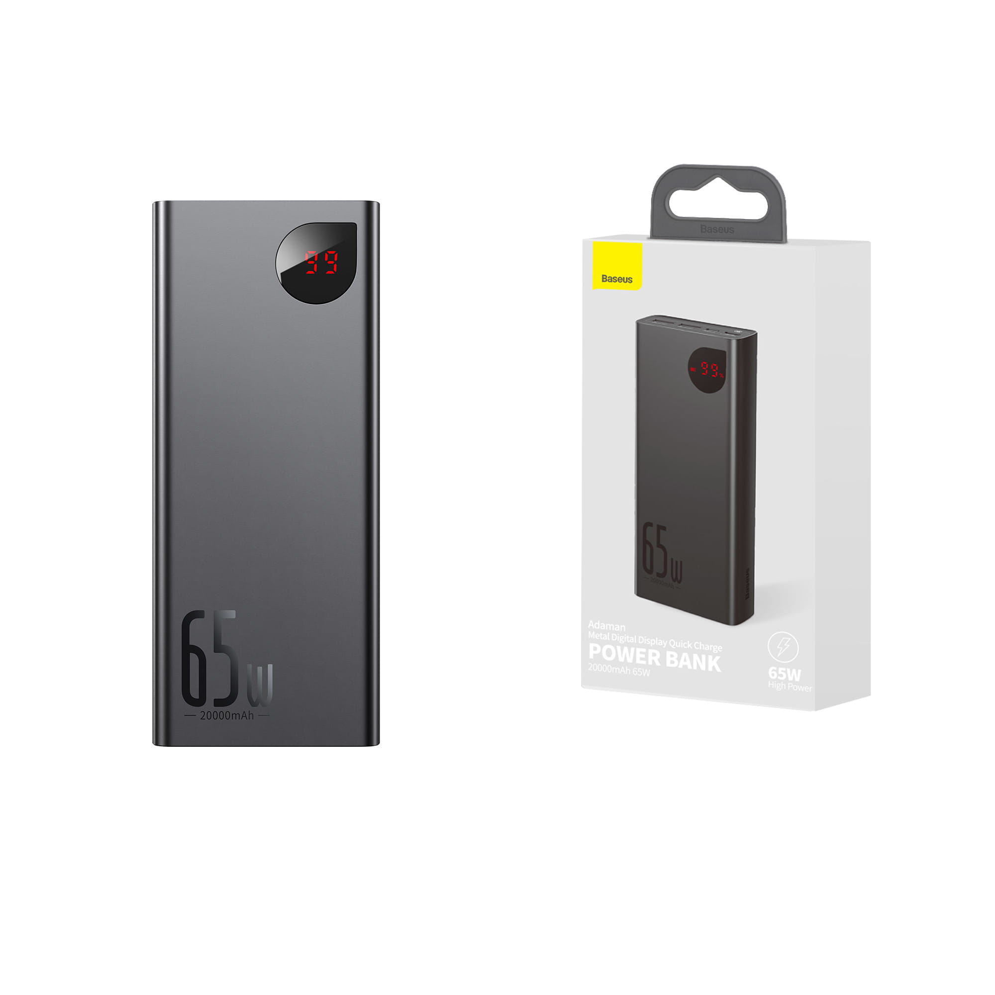 Baseus Adaman Metal 20000mAh PD QC 3.0 65W 2xUSB + USB-C + micro USB czarny — zdjęcie 1