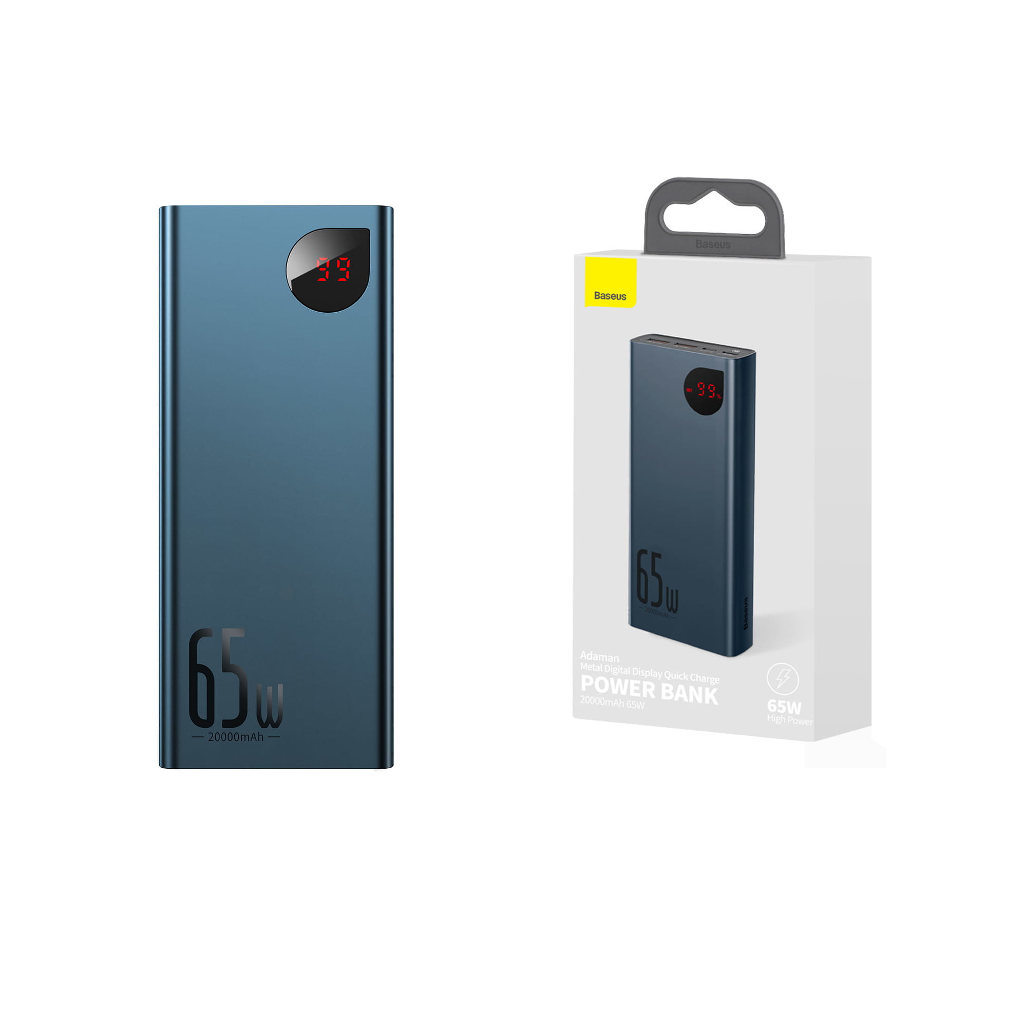 Baseus Adaman Metal 20000mAh PD QC 3.0 65W 2xUSB + USB-C + micro USB niebieski — zdjęcie 1