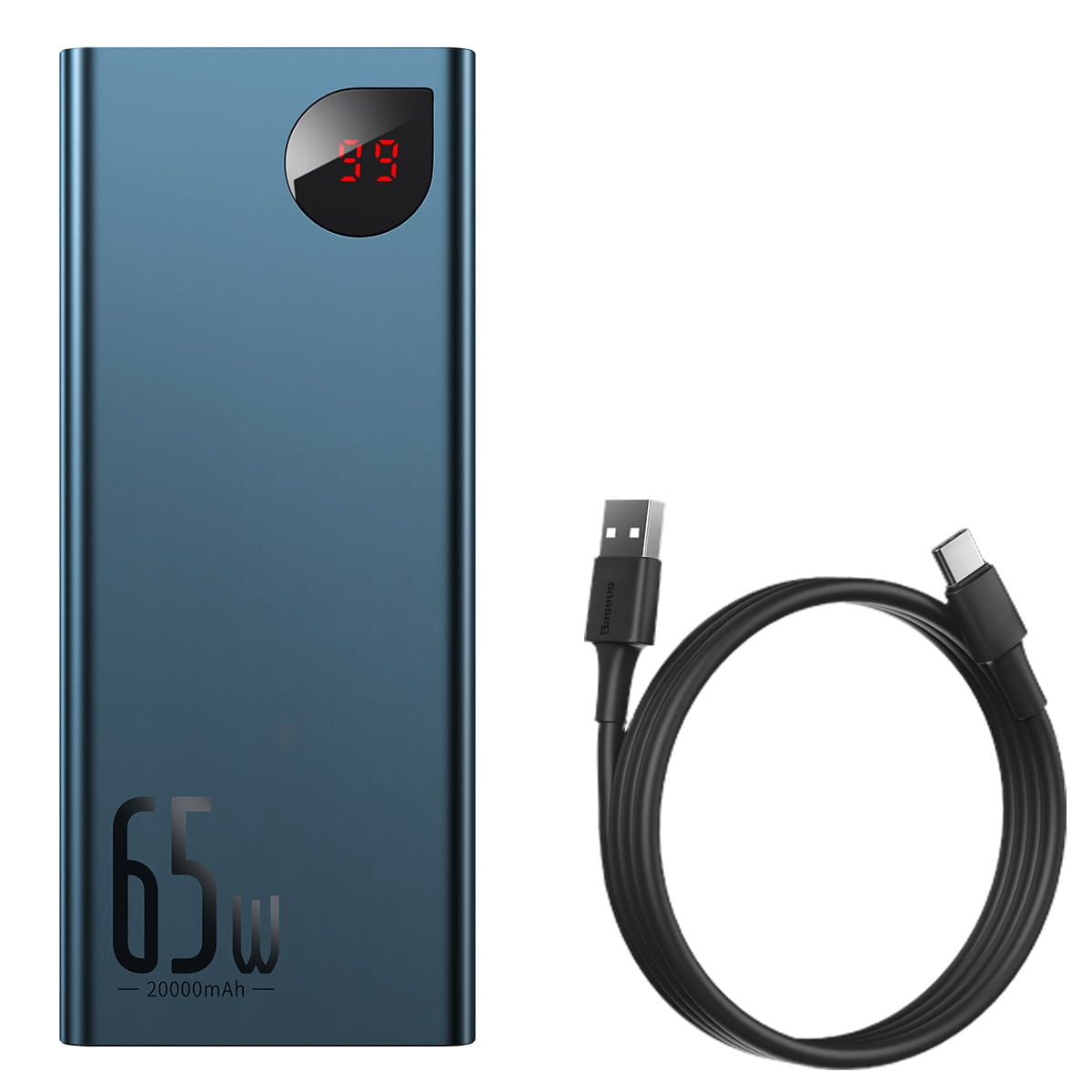 Baseus Adaman Metal 20000mAh PD QC 3.0 65W 2xUSB + USB-C + micro USB niebieski — zdjęcie 2