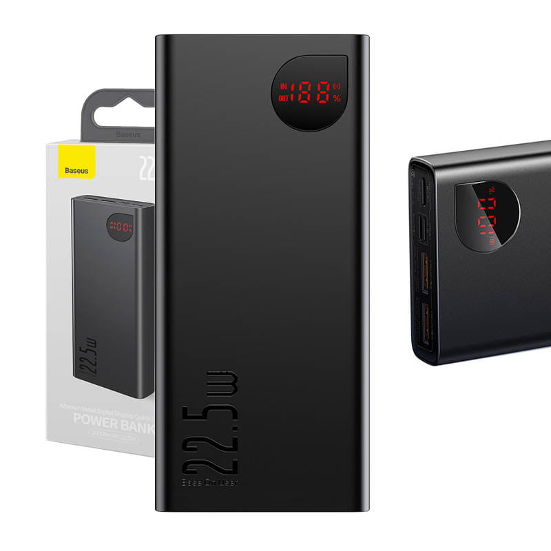 Baseus Adaman Metal PD QC 3.0 2xUSB-A + USB-C + micro USB 20000mAh 22.5W czarny — zdjęcie 1
