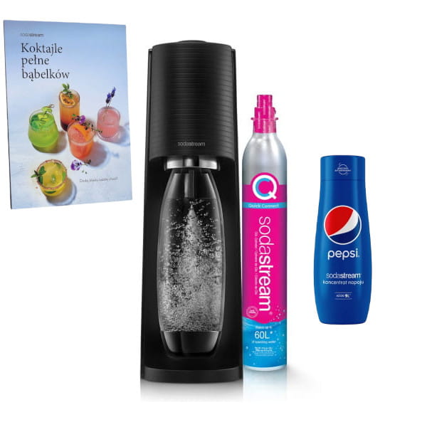 SodaStream Terra black + Książka "Koktajle pełne bąbelków" + koncentrat Pepsi 440 ml — zdjęcie 1