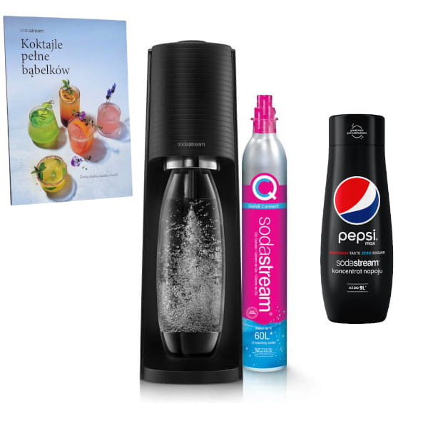 SodaStream Terra black + Książka "Koktajle pełne bąbelków" + koncentrat Pepsi MAX 440 ml — zdjęcie 1