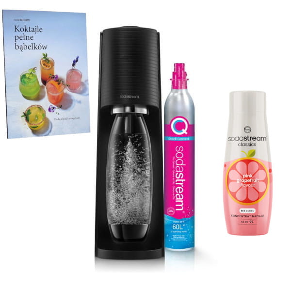 SodaStream Terra black + Książka "Koktajle pełne bąbelków" + koncentrat Grejpfrut 440 ml — zdjęcie 1