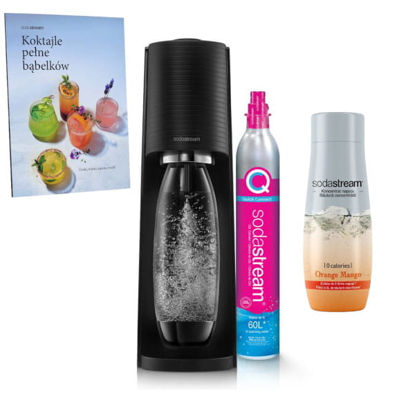 SodaStream Terra black + Książka "Koktajle pełne bąbelków" + koncentrat Mango Zero 440 ml — zdjęcie 1