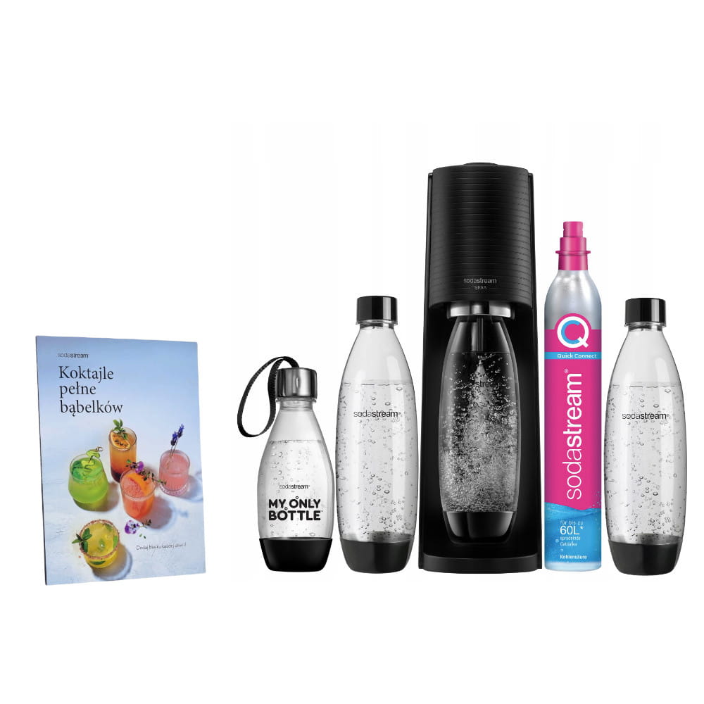 SodaStream Terra black + 3 butelki + Książka SodaStream "Koktajle pełne bąbelków" — zdjęcie 1
