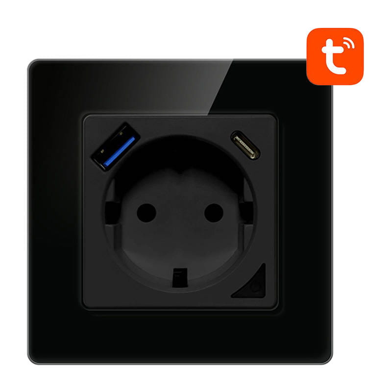 Inteligentne gniazdo ścienne WiFi Avatto N-WOT10-USB-B USB i USB-C TUYA czarne — zdjęcie 1