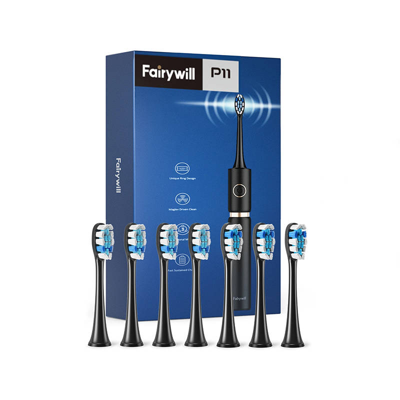 Szczoteczka soniczna do zębów z zestawem końcówek i etui FairyWill FW-P11 czarna — zdjęcie 2