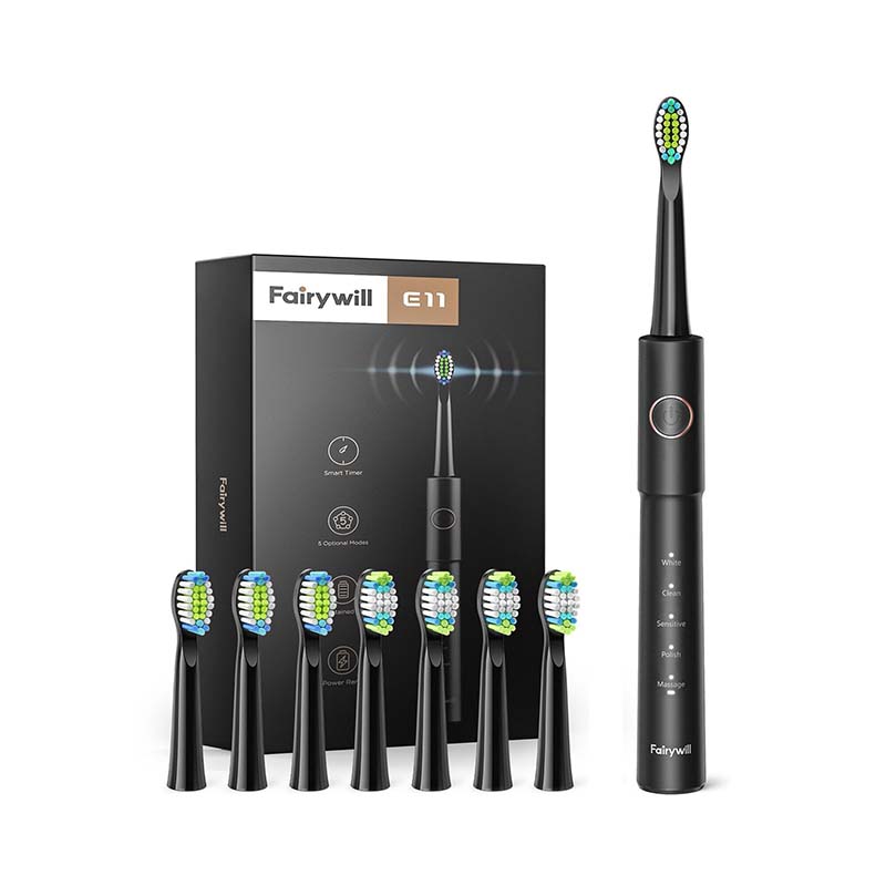 Szczoteczka soniczna do zębów z zestawem końcówek FairyWill FW-E11 czarna — zdjęcie 1