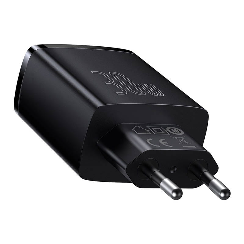Ładowarka sieciowa Baseus Compact Quick Charger 2xUSB-A USB-C PD 3A 30W czarna — zdjęcie 2