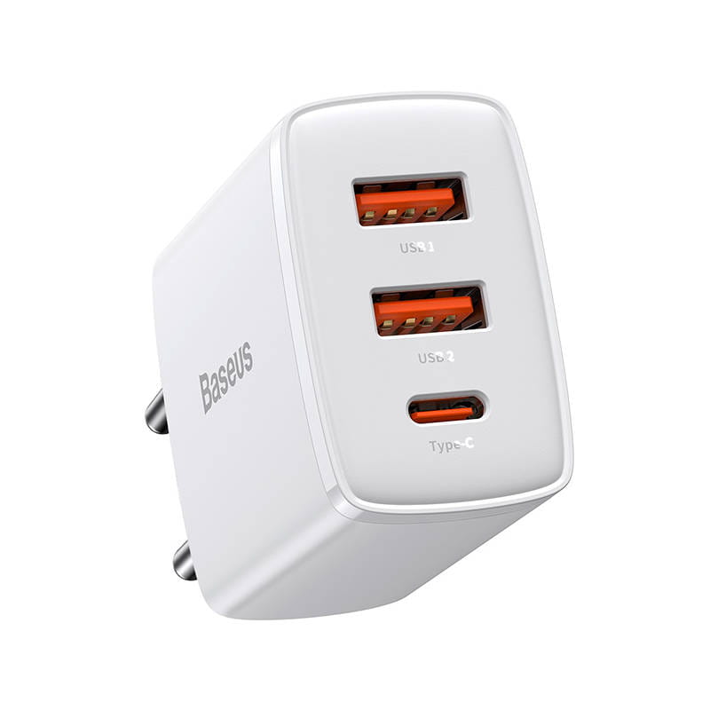 Ładowarka sieciowa Baseus Compact Quick Charger 2xUSB-A USB-C PD 3A 30W biała — zdjęcie 2