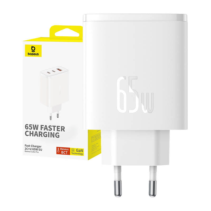 Ładowarka sieciowa Baseus OS-Cube Pro 2xUSB-C + USB-A 65W biała — zdjęcie 1