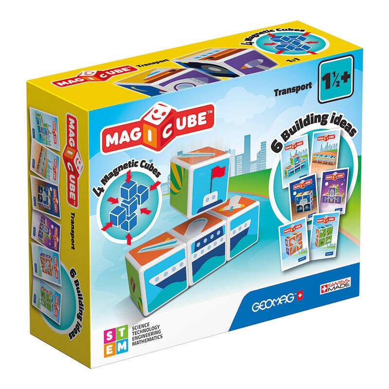 Klocki magnetyczne Magicube Printed Transport + karty 7 elementów Geomag GEO-122 — zdjęcie 1